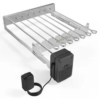 Onlyfire Elektrischer Spiessdreher, Edelstahl Drehspieß Aufsatz mit 7 Spießen und Motor, Größenverstellbar 43,3 x 40,3-46,3 cm, mit Netzstecker, Drehspieß Rotisserie, Silber