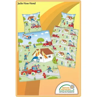Herding Feuerwehr Bettwäsche Feuerwehrmann Auto Brand 112 Grün Gr. 135x200 cm NEU