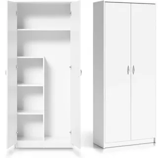 Mehrzweckschrank Haushaltsschrank Besenschrank weiß 74cm Breite 180cm Höhe mit Einlegeböden und Extra-Fach, Schrank Organizer aus MDF Holz - Weiß
