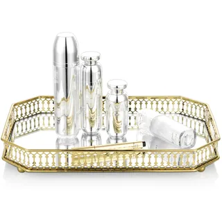 NUPTIO Metall Verspiegelt Verzierten Dekorativen Tablett, Kerzenhalter, 35.5cm Länge Snake Cupcake Tablett, Tischablage, Obstschalen, Kosmetik Schmuck Organizer, Multifunktionsschale, Gold, Rechteck