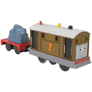 THOMAS AND FRIENDS, Thomas & seine Freunde, batteriebetriebene Spielzeuglok Toby mit Frachtanhänger für Kinder im Kindergartenalter ab 3 Jahren, HTN30