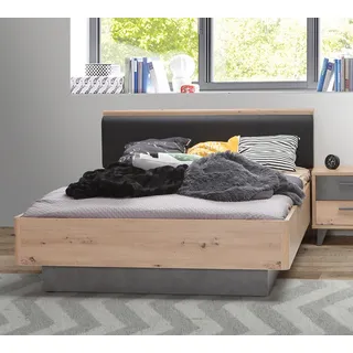 Forte Raven Bett 130, Liegefläche: 120 cm, Modernes Jugendbett, Einzelbett, Holzwerkstoff, Artisan Eiche Holzdekor/Betonoptik dunkelgrau, 130 cm breit x 88 cm hoch x 210 cm tief