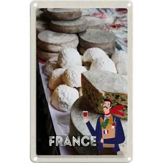 Blechschild 20x30 cm - Frankreich Schimmelkäse Wein Essen