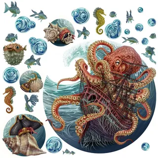 Wallfluent Wandaufkleber 100x120cm - Die Unterwasserwelt des Oktopus , Multicolor , Kunststoff , Rechteckig , 100x120x0.1 cm , Tapeten & Wandverkleidungen, Wandtattoos & Sticker, Wandtattoos
