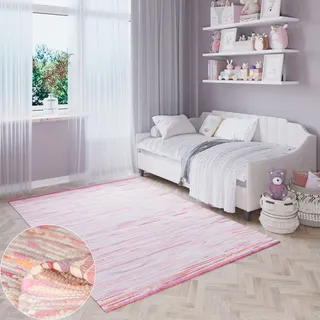 Lüttenhütt Kinderteppich »Bente«, rechteckig, 10 mm Höhe, Handweb Teppich, 90% Baumwolle, handgewebt, Scandi Lüttenhütt pink B: 160 cm   1 St.