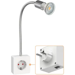 ledscom.de Steckdosenlampe LESCH Leselampe, chrom/weiß inkl. GU10 LED (warmweiß, 7,6W, 1103lm, 33°)