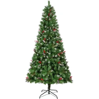 Uten Künstlicher Weihnachtsbaum 180 cm, Luxus Schneeflocke Innendekoration Tannenbaum mit 31 Gruppen Roten Beeren & Tannenzapfen,PVC 835 Natürlich Aussehend Spitzen, Aufklappbare, Wiederverwendbar