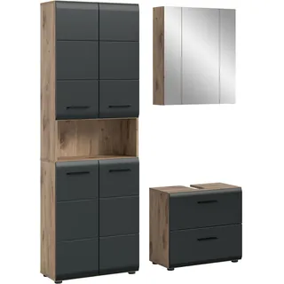 xonox.home – 3 TLG. Badezimmerkombination Ice 135x185x30 cm in Korpus Nox Oak Nachbildung und Front schwarz matt – Hochwertige Badmöbel-Kombi – modern, pflegeleicht & edel