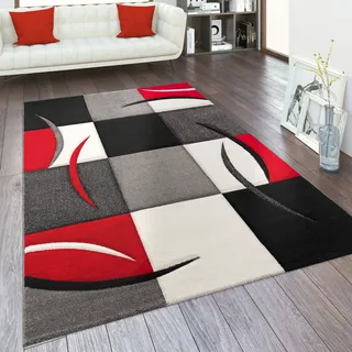 Paco Home Designer Teppich mit Konturenschnitt Karo Muster Rot Schwarz, Grösse:80x150 cm