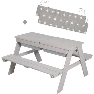 roba® Kindersitzgruppe »Picknick for 4 Outdoor + mit Spielwannen, Grau«, (Set), mit abgerundeten Ecken; inklusive Sitzauflagen »Little Stars«, grau