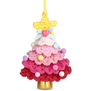AWARDSEN Rot Handgehäkelt Mini Weihnachtsbaum mit Glöckchen, für Weihnachtsdeko Türknauf Weihnachten Advent Kreative Geschenke, Deko Weihnachten Geschenke für Frauen