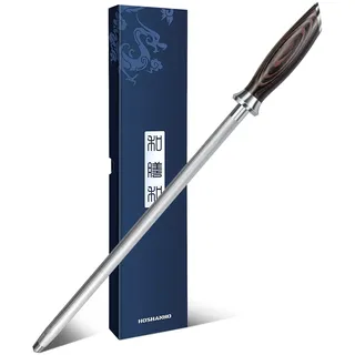 HOSHANHO Wetzstahl für Messer, 30 cm Profi Messerschärfer Stab, Japanischer Küchenmesserschärfer Mit Hohem Kohlenstoffgehalt und Ergonomischem Griff aus Pakkaholz, Ideal für Alle Kochmesser