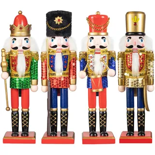 KI Store 4 Stuck 30 cm Weihnachten Nussknacker Groß Holz Nussknacker Figur Weihnachtsdekoration (Shinny)