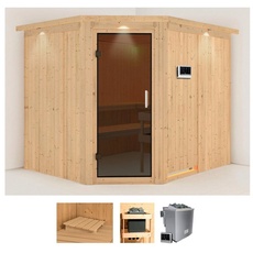 Bild von Sauna »Marit«, (Set), 9-kW-Bio-Ofen mit externer Steuerung beige