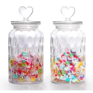 HomeyHoney Vorratsgläser mit Deckel Luftdicht 2er Set,Bonbonglas Mit Herzform Vorratsdosen Glas,1300ml Dekorative Vorratsglas Aufbewahrungsgläser für Candy Bar,Küche, Edelstein Textur