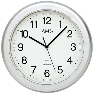 AMS 5956 wasserdichte Wanduhr Funkuhr Baduhr Weiß Silber Badezimmer Badeuhr