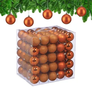 Relaxdays Weihnachtskugeln im 100er Set, Kunststoff, D: 6cm, runde Weihnachtsbaumdeko, Baumschmuck bruchsicher, orange