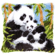 Vervaco Pandas Knüpfkissen mit Knüpfhaken, Baumwolle, Mehrfarbig, 40 x 40 x 1 cm