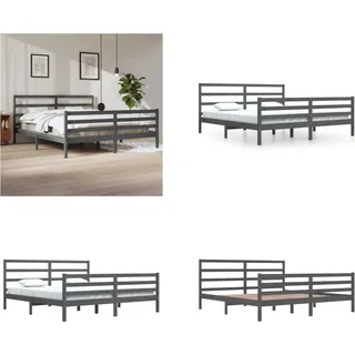 vidaXL Massivholzbett Grau Kiefer 200x200 cm - Bettrahmen - Bettgestell - Bett - Holzbett - Grau