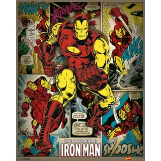 Pyramid International Iron Man Retro Marvel Comics Mini-Poster, Kunststoff/Glas, mehrfarbig, 40 x 50 x 1,3 cm