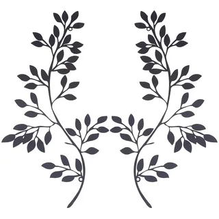 CREATCABIN 2 Stück Metall Baum Blatt Wanddekoration Weinrebe Olivenzweig Blatt Wandkunst Behänge Eisen Schwarz Geschenk Dekorationen Für Drinnen Und Draußen Schlafzimmer Wohnzimmer 11.81 x 6.10(1) cm