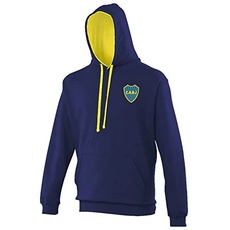 Boca Juniors Kapuzen-Sweatshirt, zweifarbig, Boca Junior, Marineblau und Gelb, Logo mit Kapuze, Unisex S Blau (Marineblau)