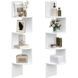 HOOBRO Wandregal 2er Set, Eckregal, Schweberegal, 4-stufiges Regal, einzigartiges Zickzack-Design, platzsparend, für Wohnzimmer, Schlafzimmer, Esszimmer, Weiß EWT25BJP201
