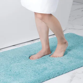Homaxy Badezimmerteppich rutschfest Waschbar Badematte Weich Flauschig Badteppich Shaggy Hochflor Mikrofaser Badvorleger – 51 x 76 cm, Hellblau