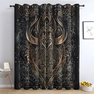 DlaQoryx Gardinen Wikinger, Vorhang Gold Barock, Blickdichte Vorhänge Mit ösen Schlafzimmer Wohnzimmer Deko Vorhang 2er Set H 160 X B 140 cm Curtains