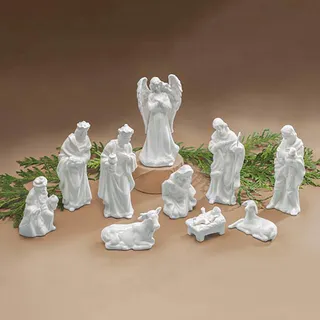 One Holiday Way 10 Stück Weiß Porzellan Weihnachten Krippe Set Figuren - Dekorative Keramik Christian Xmas Tischplatte Kaminsims Heilige Familie Dekoration Dekor