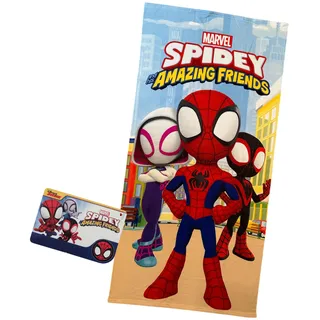 Marvel Spidey und sein Superteam Kinderhandtuch, 70 x 140 cm, 100 % Polyester, weich und leicht, schnell trocknend, ideal für Strand, Pool und Bad, Kinder und Spiderman-Fans