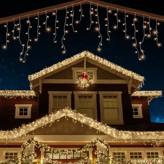 ANSIO® Lichterkette Außen Eisregen 26m 760 LED Eiszapfen Lichterkette Außen Lichtketten Strom Für Weihnachten, Balkon, Weihnachtsdekoration | Warmweiß Weihnachtsbeleuchtung | Klar Kabel