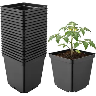Garronda Pflanztopf Kunststoff 15 x 15 x 15 cm (2,5L) 20er Set eckig mit Drainagelöchern Blumentopf robust Pflanzentopf für Garten Gewächshaus Balkon Anzucht Innen Außenbereich Schwarz GD-0199