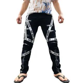 Jeans Herren Jeanshosen Hose Freizeithose Patch Straps Hip Hop Herren Bleistift Jeans Hose Loch Zerrissene Dünne Punk Goth Denim Hose