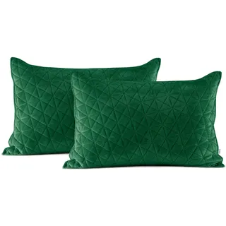 AmeliaHome 2 Kissenbezüge 50x70 cm grün zweiseitig Steppung Velvet Samt Laila