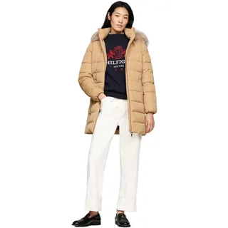 Tommy Hilfiger Damen Daunenmantel Heritage Down Tyra Coat With Fur mit Taschen, Grün (Classic Khaki), XL
