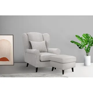 Home Affaire Sessel Ohrensessel CHISTELLE, wahlweise mit Polsterhocker, mit Wellenunterfederung, Maße: B/T/H: 81/87/99 cm beige