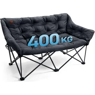 EVER ADVANCED Campingstuhl Faltbar 145cm Breit für 2 Personen Faltsofa 400KG Belastbar, Campingsofa Dick Gepolstert Klappstuhl 2 Sitzer Hohe Lehne Extra Breit für Outdoor Garten Balkon Indoor, Schwarz