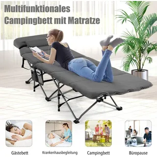 Feldbett Klappbar Campingbett mit Matratze 185 cm x 65 cm x 41-53 cm Grau - Grau