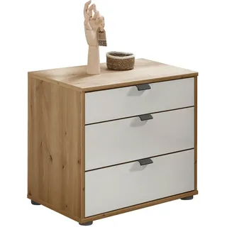 Dieter Knoll Nachtkästchen , Weiß, Eiche Bianco , Glas, Holzwerkstoff , 3 Schublade(n) Schubladen , 40x48x43 cm , ISO 9001, Made in Germany , Typenauswahl, Soft-Close-System , Holzmöbel, Holzbetten, Nachtkästchen Holz