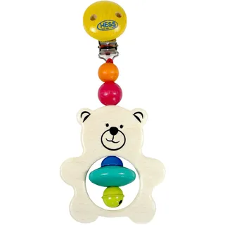 Hess Holzspielzeug 12791 - Anhänger aus Holz, Serie Teddy, für Babys ab 3 Monaten, handgefertigt, mit Sicherheitsclip, ca. 7,5 x 3,5 x 17 cm groß