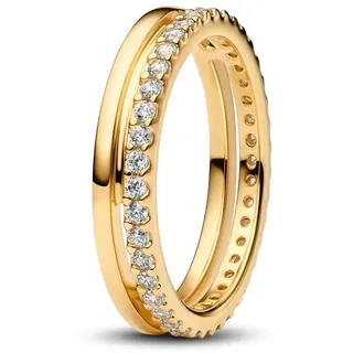 Pandora Timeless Doppelbandring aus 14K vergoldetem Sterling Silber mit Zirkonia, Größe: 52, 163799C01-52