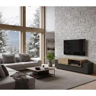 Dmora - TV-Schrank Pablo, niedriges Wohnzimmer-Sideboard, Fernsehständer-Basis, 100% Made in Italy, 160 x 45 x 51 cm, Anthrazit und Ahorn,