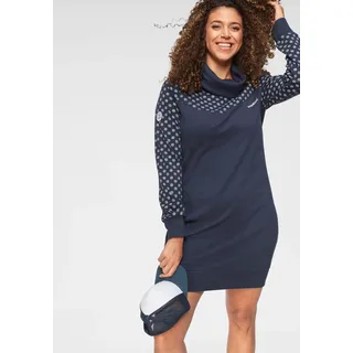 Sweatkleid KANGAROOS, Damen, Gr. 44/46, N-Gr, blau (marine, weiß, gemustert), Interlock, Obermaterial: 100% Baumwolle, gemustert, unifarben, figurbetont kurz, eingesetzt Rippbündchen, Kleider Sweatkleid, lang, aus Baumwolle, Langarm, mit breiten Rippbündchen