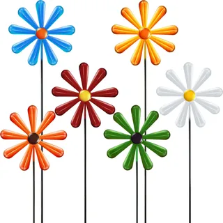 Ripeng 6er Pack Metall Gänseblümchen Gartenstecker Bunte Blumenstecker Dekorative Gartenpfähle Metall Blumen Garten Dekor Blumenpfähle für Garten Rasen Hof Outdoor Dekoration
