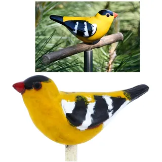 Midene Gartenstecker Keramik Handgefertigt - Gartendeko für Draußen Wetterfest - Garten Deko Keramik - Vogel Gartenfiguren & Gartenstatuen - Goldzeisig / 'Wilder Kanarienvogel’