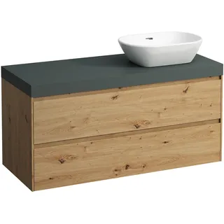 LAUFEN LANI Waschtischplatte verkehrsgrau inklusive Unterschrank, 1 Ausschnitt rechts, 1185x495x580mm, H4055731122671, Farbe: Wildeiche