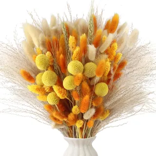 Xbessc 128 Stück Trockenblumen Herbst Natürliche, Getrocknete Pampasgras Herbst Dekoration, Orange Trockenblumenstrauß Boho Deko für Floral Arrangements Indoor Outdoor Home Herbstdeko, 43cm