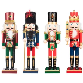 Busybee nussknacker Figur Weihnachten 30cm Set of 4 Große Weihnachten Nussknacker Holzfigur Nutcracker König und Soldat Figurine Weihnachten Nussknacker