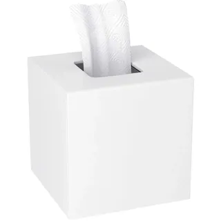 HIIMIEI Quadratisch Kosmetiktücherbox, Acryl Tücherbox | Tissue Box mit Magnetabdeckung für Esszimmer Badezimmer Schlafzimmer Auto Büro (Weiß, 14 × 14 × 14cm)